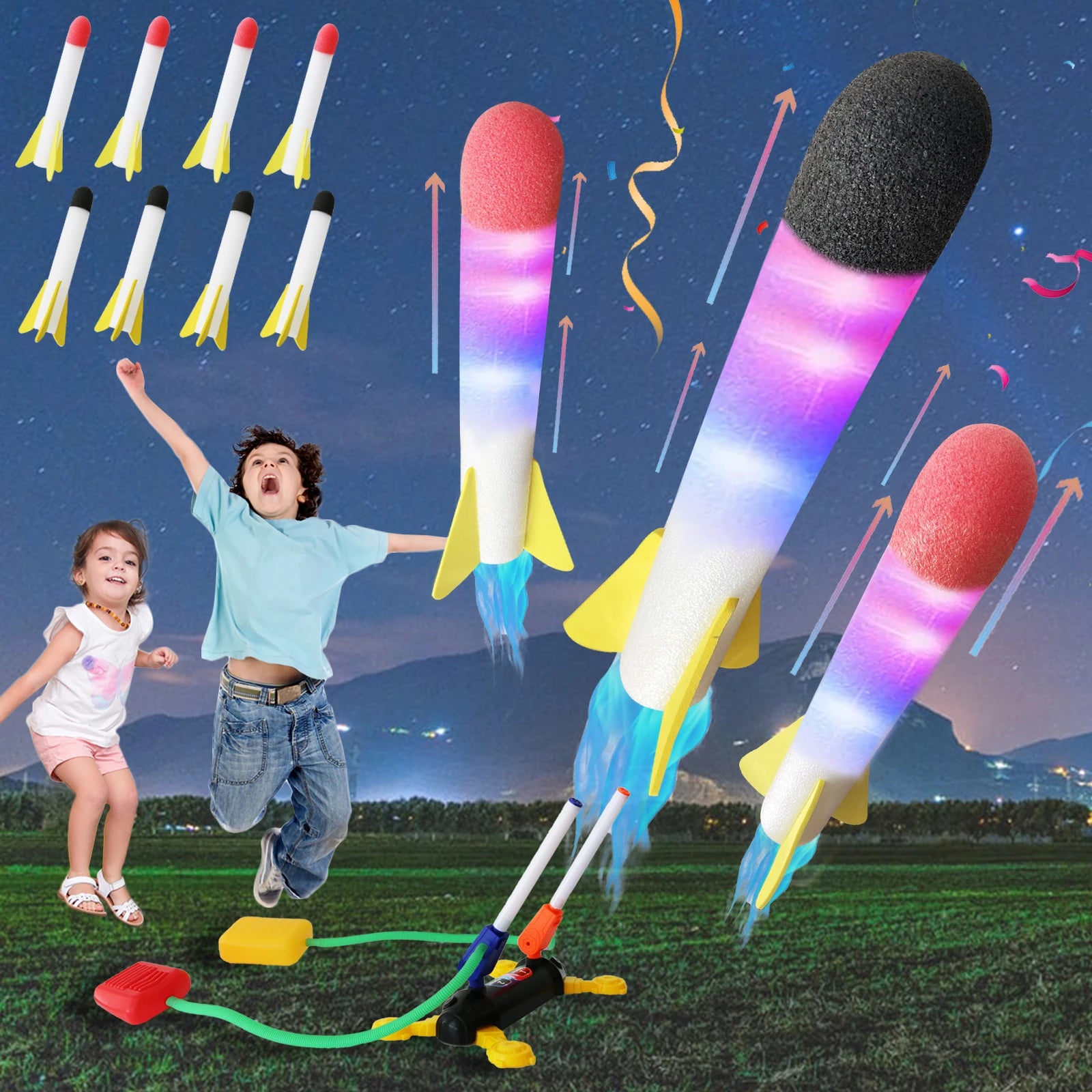Lançador de Foguetes Led 2 em 1 Montessori Brinquedo