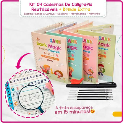 Caderno Mágico 3D - Caligrafia Perfeita Reutilizável Montessori Educativo