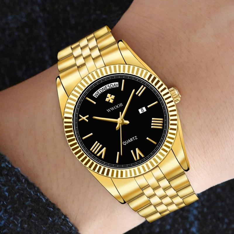 Relógio Just Dourado luxo Aço Inoxidável Masculino Original